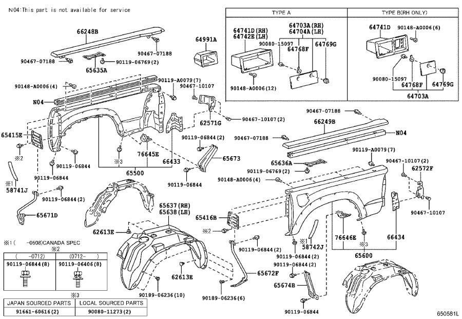 Toyota Tacoma Protector, rear body side panel, right. Lcb, wheel, arch ...