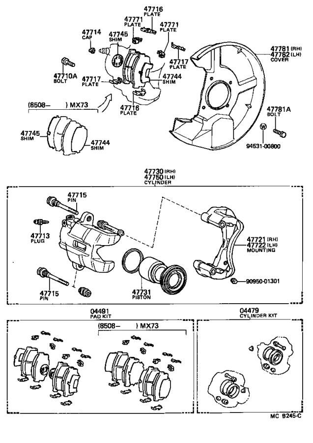 Toyota Cressida Cylinder kit, disc brake, front. Hlf, suspension, std ...