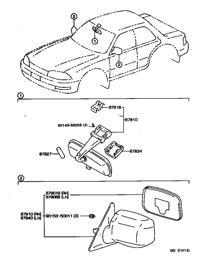 Toyota Camry Mirror assembly, inner r. Lt.gray - 8781022190B4 | Toyota ...